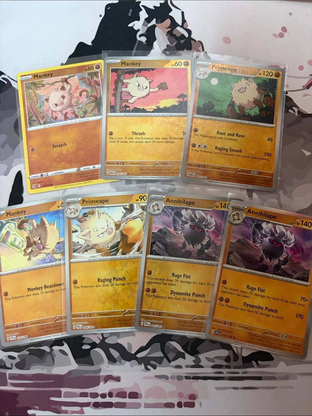 Mankey, Primeape & Annihilape Pokémon Evolution Reverse Holo Card Lot | 7 Cards